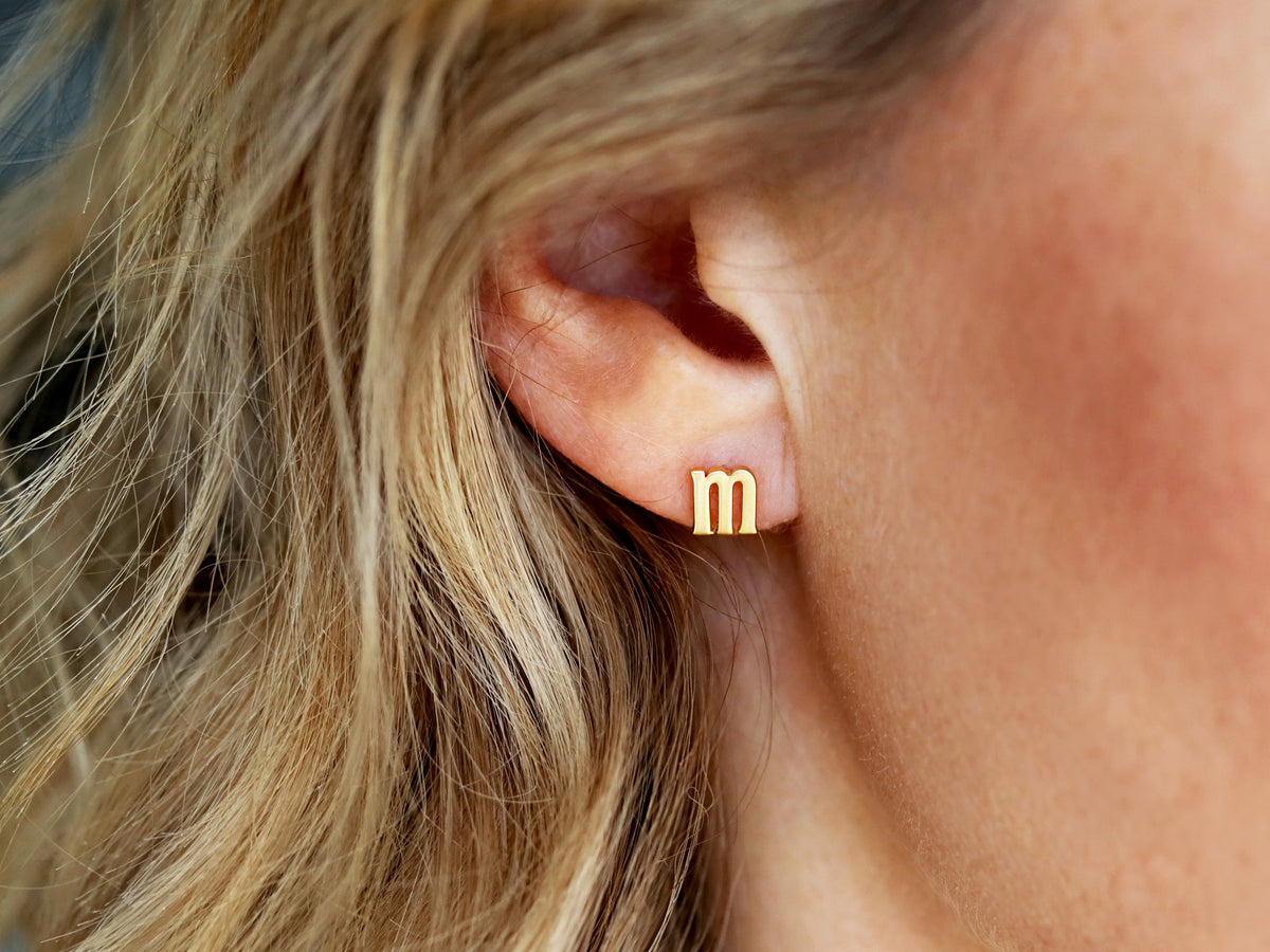 Trendolla Letters Mini Initial Ball Back Earrings Sleeper Earrings